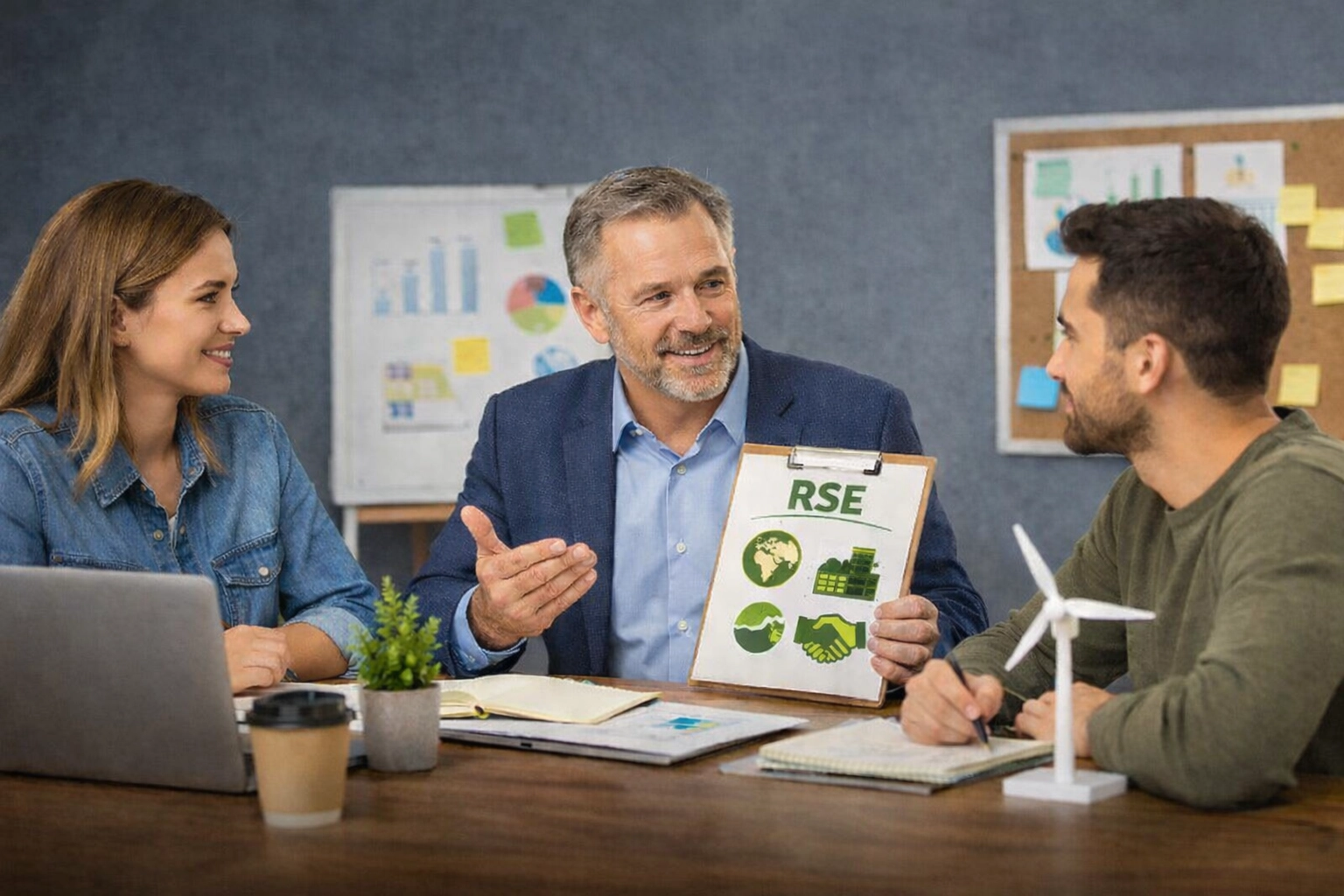 R&eacute;union d&rsquo;&eacute;quipe en PME autour d&rsquo;une d&eacute;marche RSE avec &eacute;changes sur des actions concr&egrave;tes et responsables
